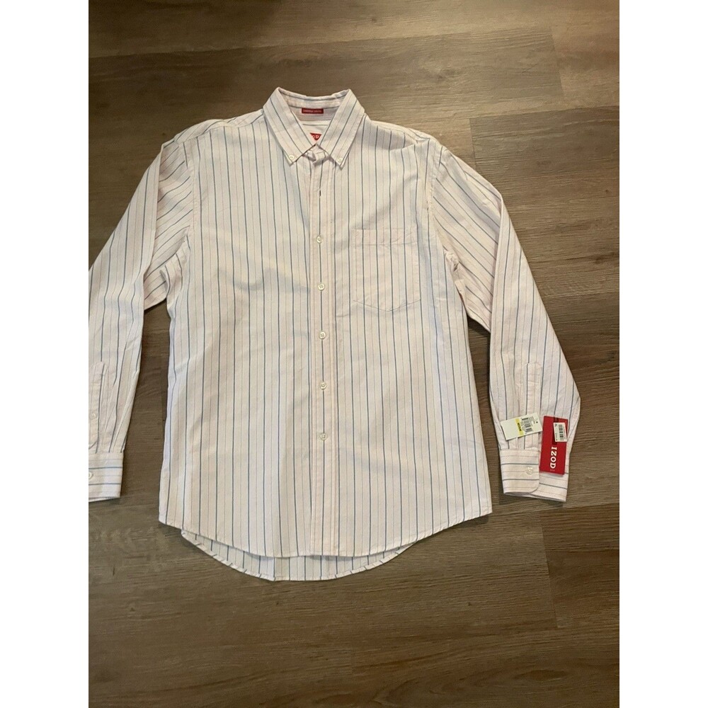Izod Shirt Mens L Blue Striped Long Sleeve Button Up